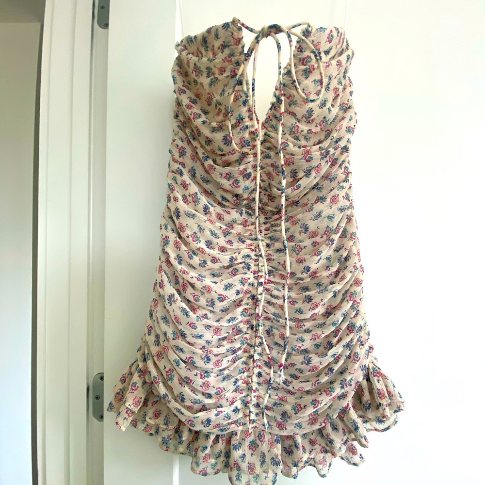 Zara Strapless ruched sparkle mini dress